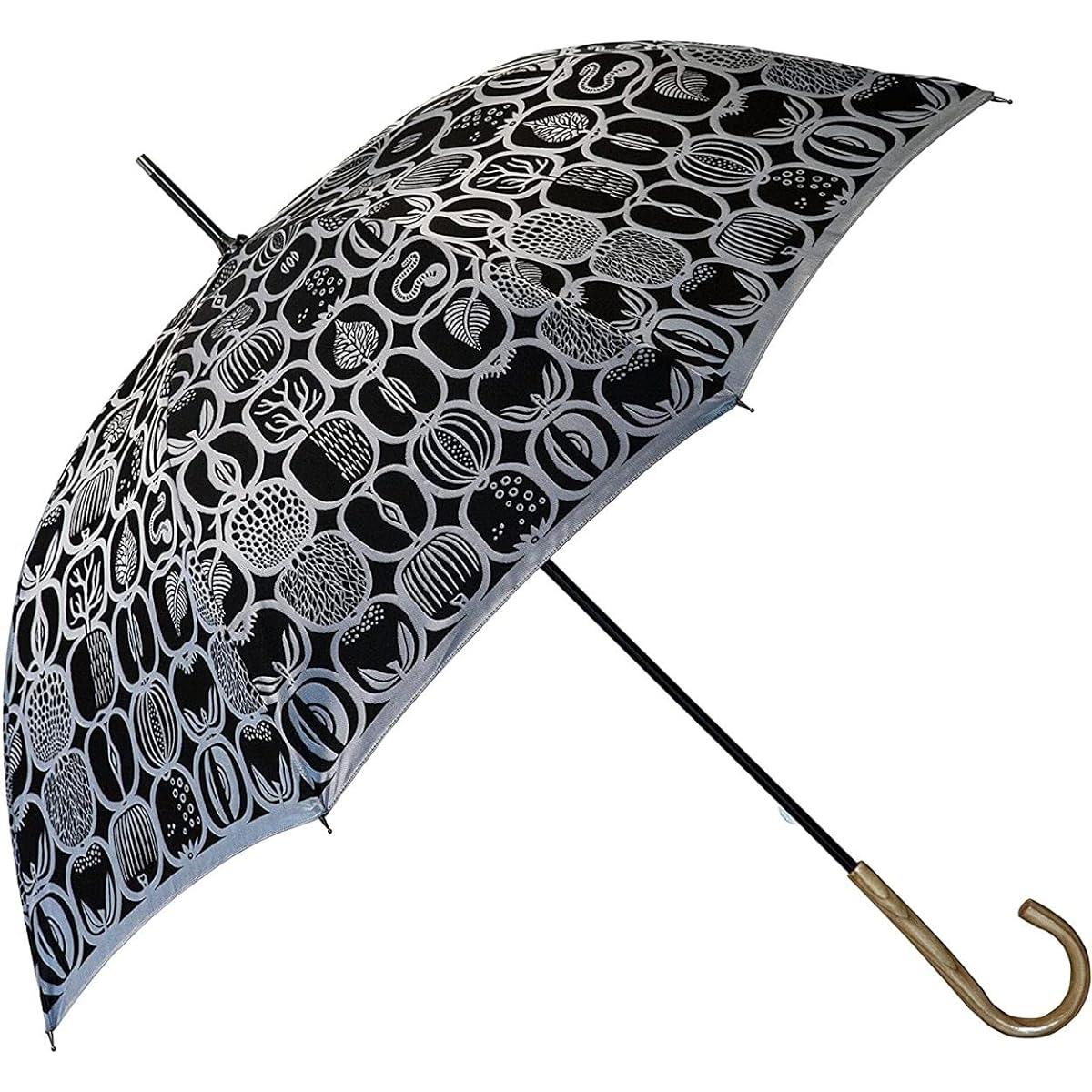 Makita Shoten + Stig Lindberg FRUKTLADA Black x White (Black x White) Women's Long Umbrella UV UV Protection Parasol for Both Sunny and Rainy Weather Blackout Scandinavian Design High Quality Koshu Ori Made in Japan