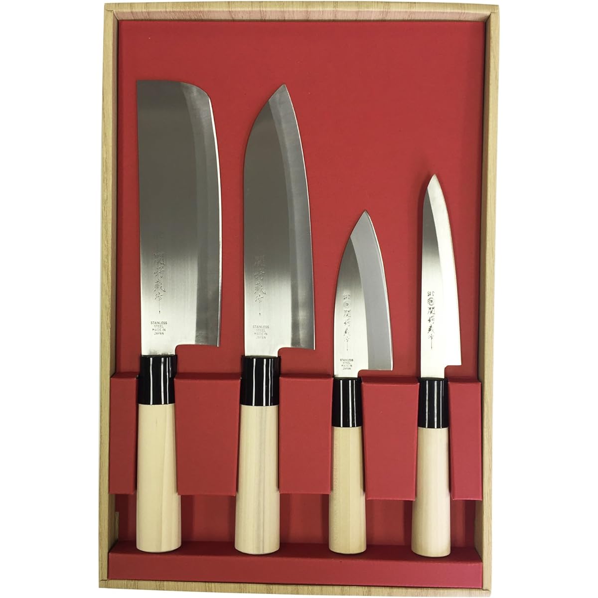 Yaxel Sekitsuba Zosaku Knife Set of 4, Santoku Knife, Nakiri Knife, Koideba Knife, Petty Knife, For Beginners, Single Edge, Japanese Knife, For Fish, Vegetables, Stainless Steel 30046