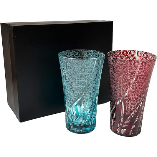 Rurumi Kiriko Beer Glass Pair Glass Dishwasher Safe Pair Set Comes with Exclusive Box Anniversary Gift Present