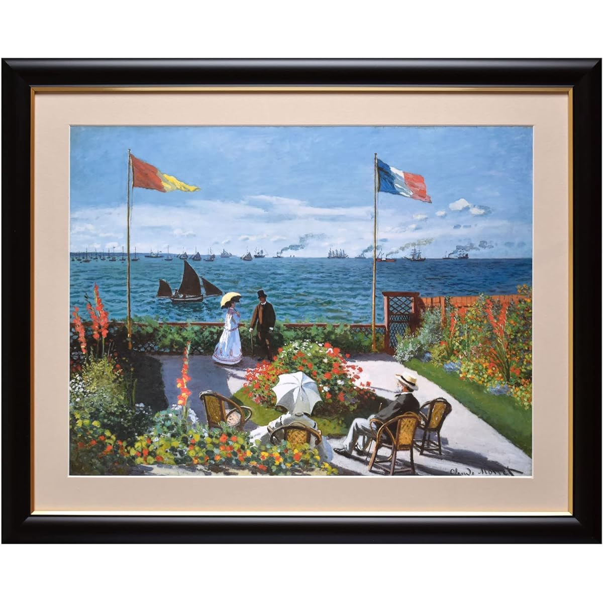 Sunny Town Gallery Painting Framed Monet "The Terrace of Santa Adores" F6 Framed Claude Monet [With string and hook] 52 x 42 cm