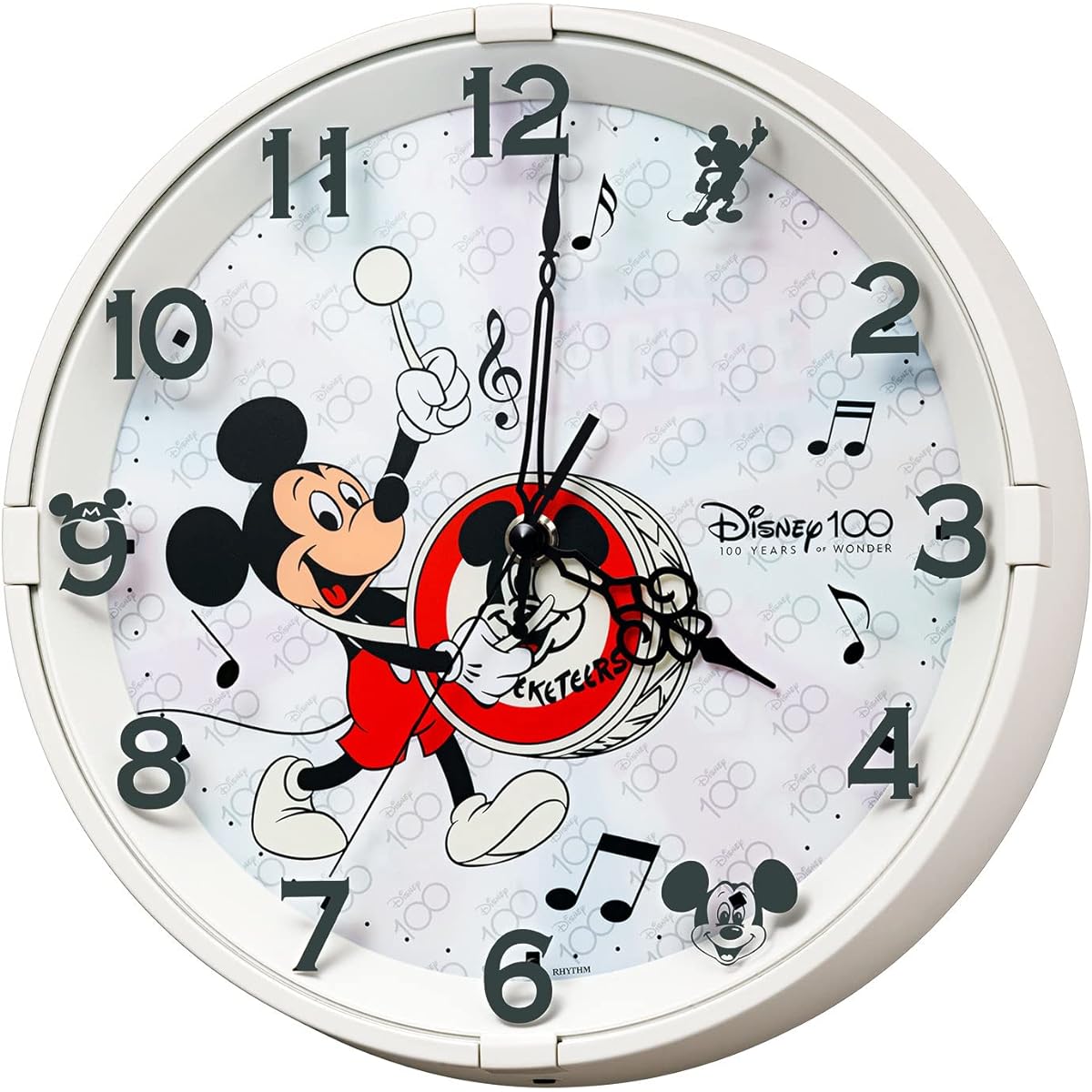 RHYTHM Disney 100th Anniversary Disney 100 (Mickey Mouse) Wall Clock Dial changes when it gets dark Silent White Φ28×5.2cm 8MG817MC72