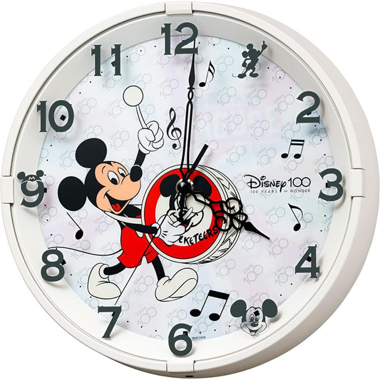 RHYTHM Disney 100th Anniversary Disney 100 (Mickey Mouse) Wall Clock Dial changes when it gets dark Silent White Φ28×5.2cm 8MG817MC72