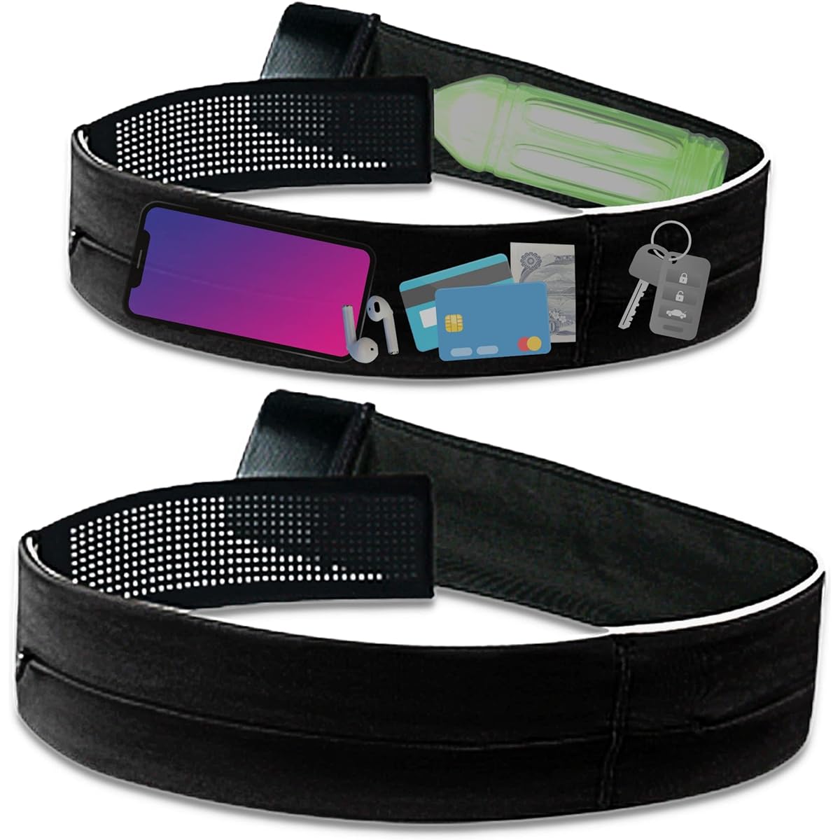 TeamOneDay [Supervised by Marathon Trainer] RunningMate Non-shaking Running Pouch, Compatible with PET bottles, Velcro type for easy on and off and adjustment, Washable, Men's, Women's (Black)