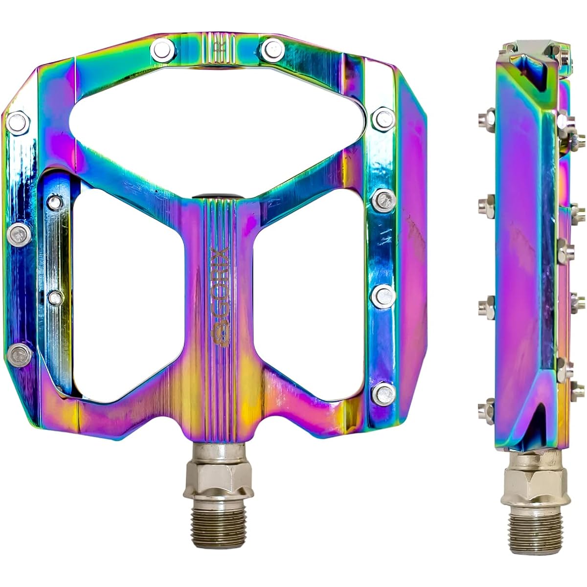 GORIX Pedal Bicycle Flat Pedal Oil Slick Aluminum Lightweight CNC Machining Anti-Slip Spike Pin Wide Width (GX-FY001) Stylish Road Bike Cross Bike MTB Pedal Replacement Bicycle Pedal