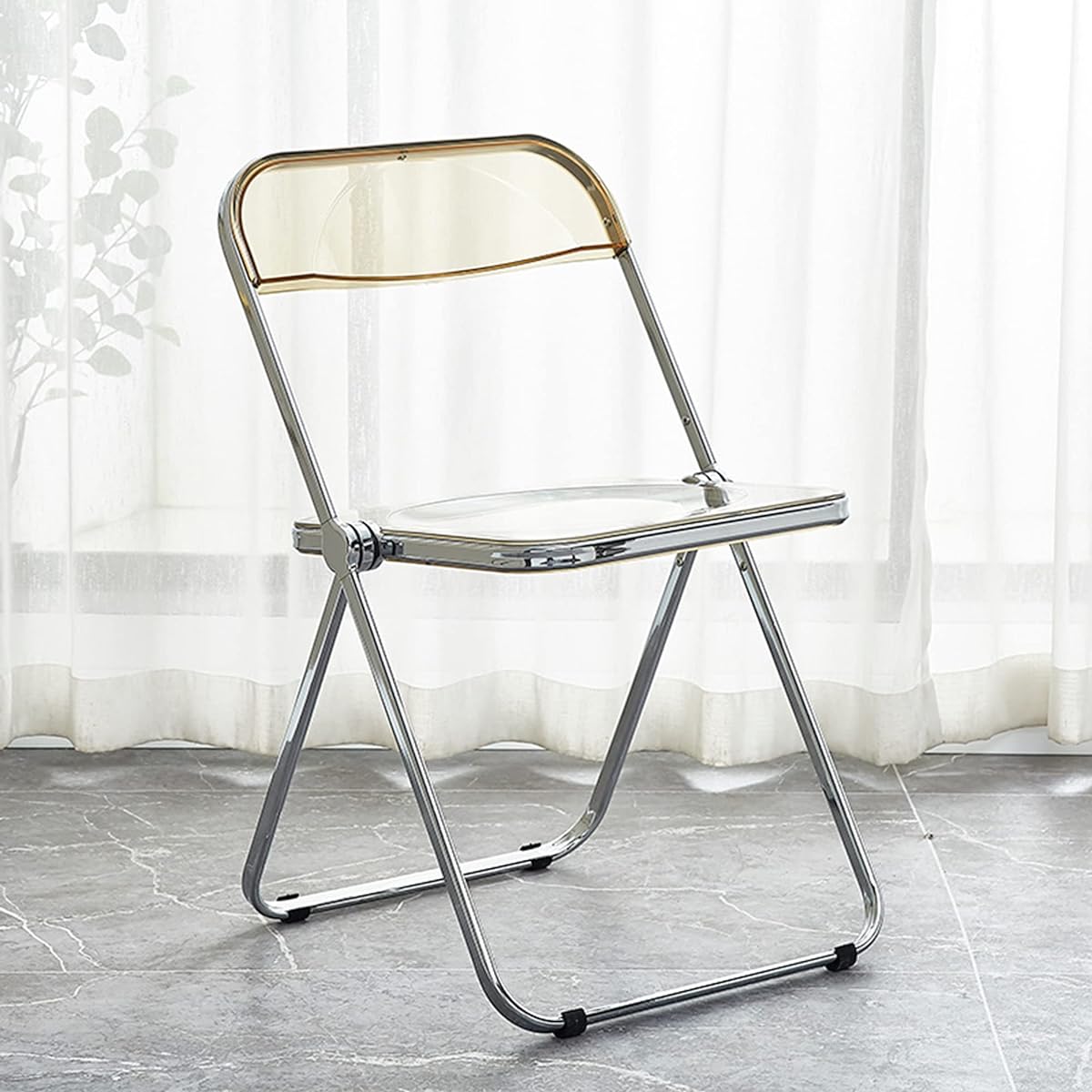 Hagure Muton Pipe Chair, Transparent Folding Chair, Clear Chair, Stacking Chair, Conference Chair, Lightweight, Indoor, Scandinavian Interior, Space Saving, Simple, Stylish Chair (Amber)