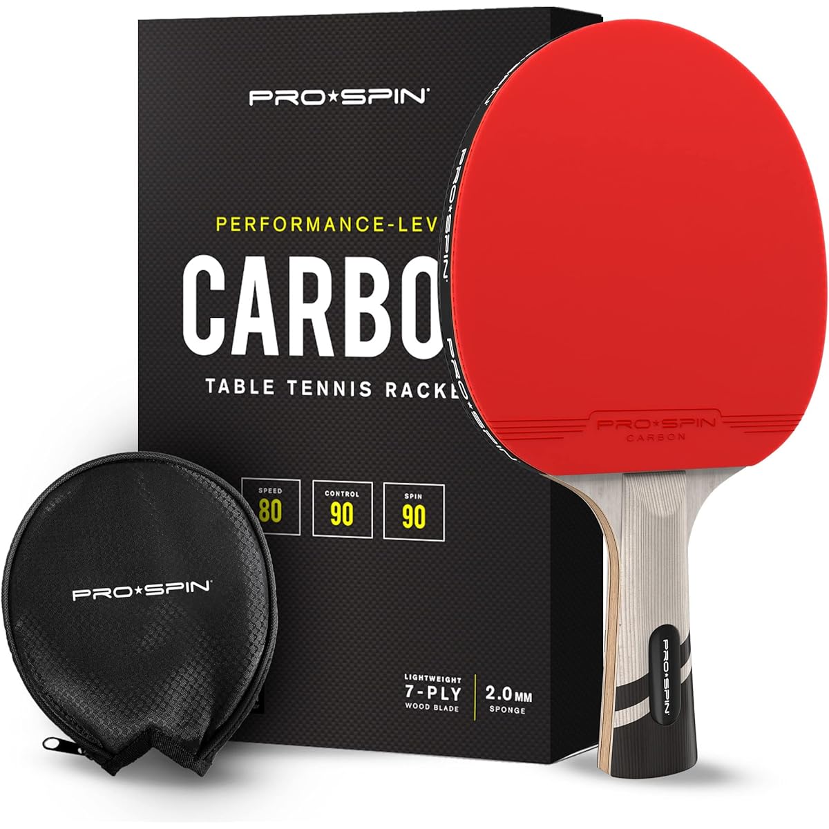 PRO Spin Ping Pong Paddle Carbon Fiber 7 Layer Blade Attack Rubber 2.0mm Sponge Premium Rubber Protector Case Improve Your Game with Elite Series Carbon Table Tennis Racket