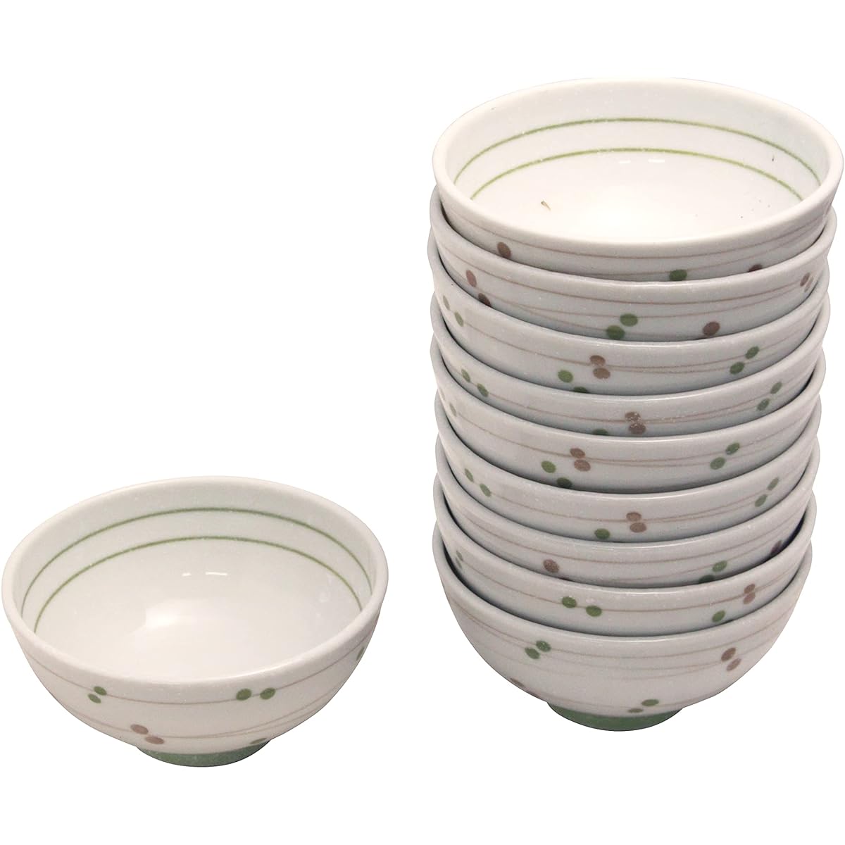 Castle Enterprise New [Commercial Set] Diet Lightweight Tea Bowl Nakahira Series Clear Stream Polka Dots Green Set of 10