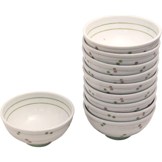 Castle Enterprise New [Commercial Set] Diet Lightweight Tea Bowl Nakahira Series Clear Stream Polka Dots Green Set of 10