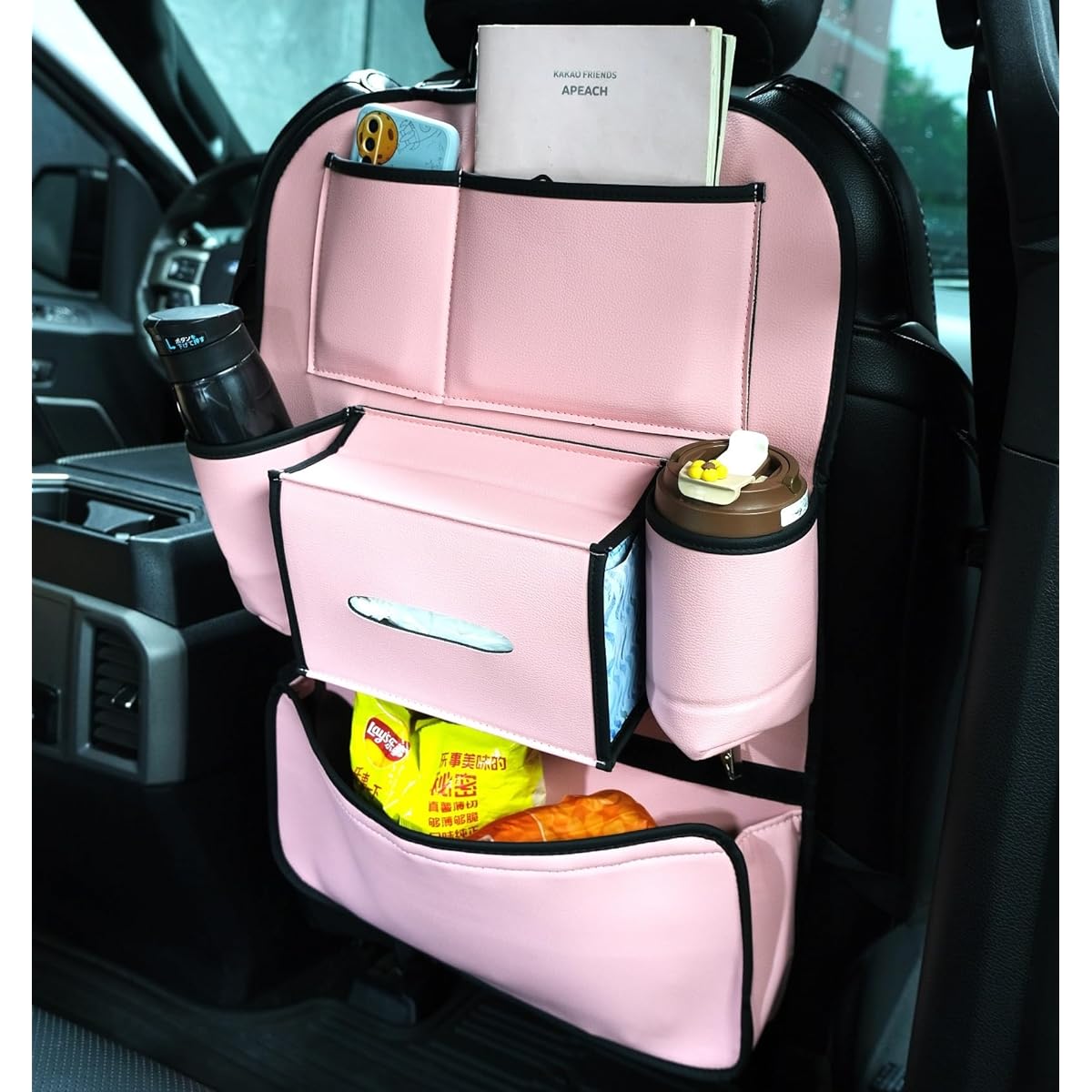 SENYAZON Universal Car Seat Organizer, 4th Generation Enhanced Carrier Seat Organizer, Waterproof PU Leather Car Organizer, 1 piece (pink)