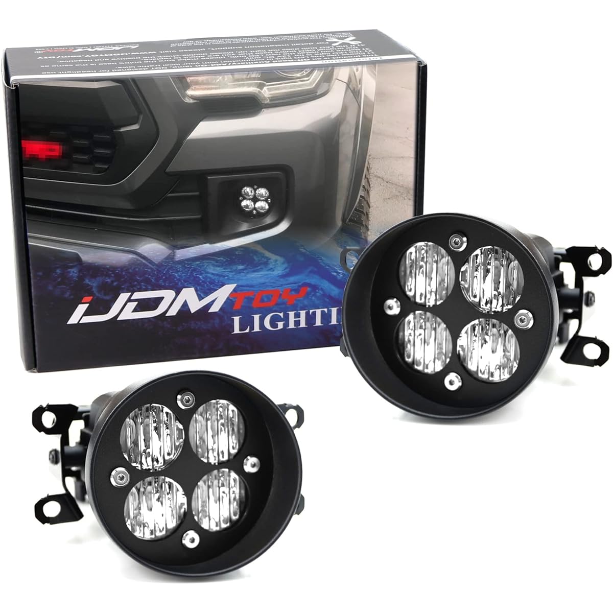 IJDMTOY Clear Lens 24w High Power LED Wide -angle SAE Frad Beam Fog Kit Mounting Bracket Built -in Toyota TACOMA TUNDRA 4Runner etc.