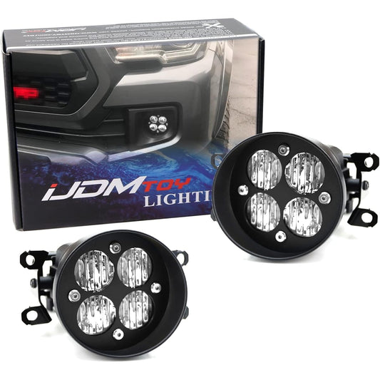 IJDMTOY Clear Lens 24w High Power LED Wide -angle SAE Frad Beam Fog Kit Mounting Bracket Built -in Toyota TACOMA TUNDRA 4Runner etc.