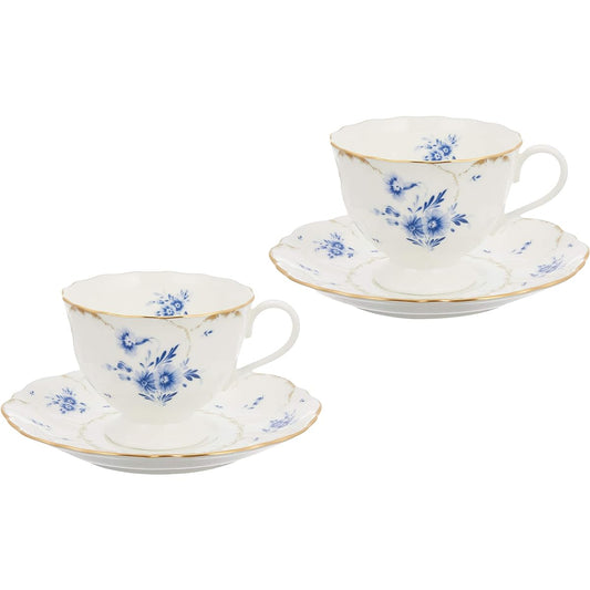 NARUMI Cup Saucer Set Fiorista 200cc Blue Floral Pattern Elegant and Elegant Design Pair Tea/Coffee Use Gift Box Included 52035-20379
