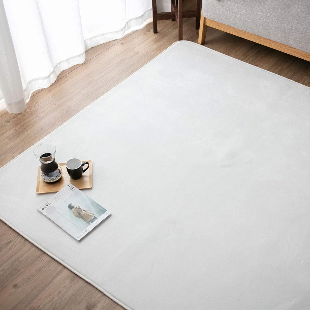 Replac All Carpet Rug, Approximately 4 Tatami Mats, Rug Mat, 200 x 300cm, Washable Mat, Fluffy Texture, Flannel, Non-Slip, Compatible with Hot Carpets, Dust Mite Resistant Rug, For All Seasons, Muji Pattern, White