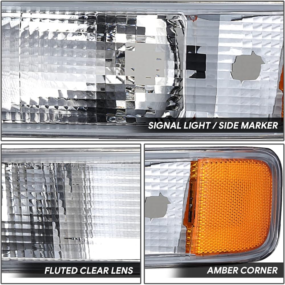 DNA MOTORING BL-CEGS03-CH-AM OE Style Front Bumper Parking/Winker Light Pair 03-14 Express Savana 1500/03-23 EXPRESS SAVANA 2500 3500 3500 3500 chrome/Amber
