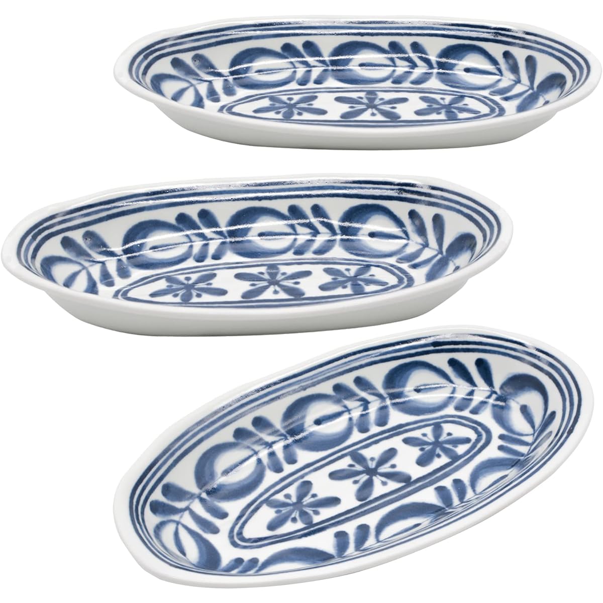 Hasamiyaki Modern Blue Curry Plate Pasta Plate Set of 3 Deep Plate Large Plate Bowl Bowl Width Approximately 28cm Seiei Floral Pattern Scandinavian Microwave Dishwasher Safe Porcelain Made in Japan 12367