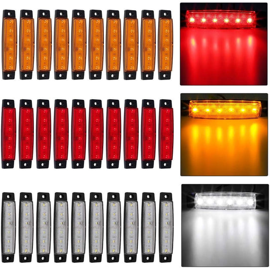 PARTSAM 30 pieces 3.8 inch slim 6LED Marker Clearance Light Indicator Track Truck Track Track Truck Truck for Camper Auto Tractor Pickup (Red 10+10 Amber+10 White)