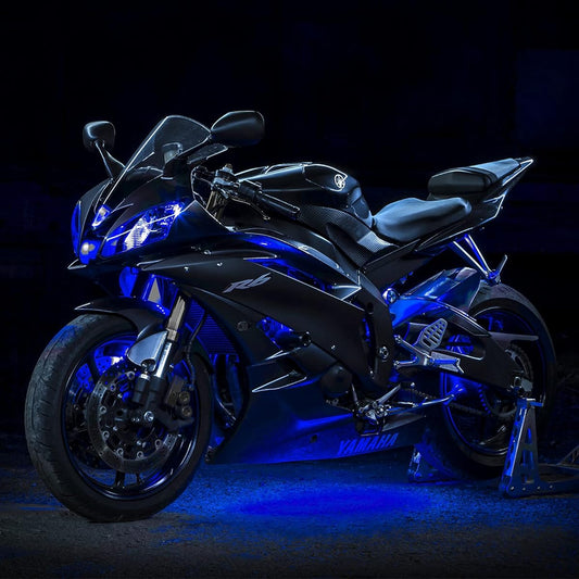 2nd Gen Single Color BLUE 8 POD 2 STRIP 60 LED Universal Motorcycle Accent Neon Underglow Light Kit