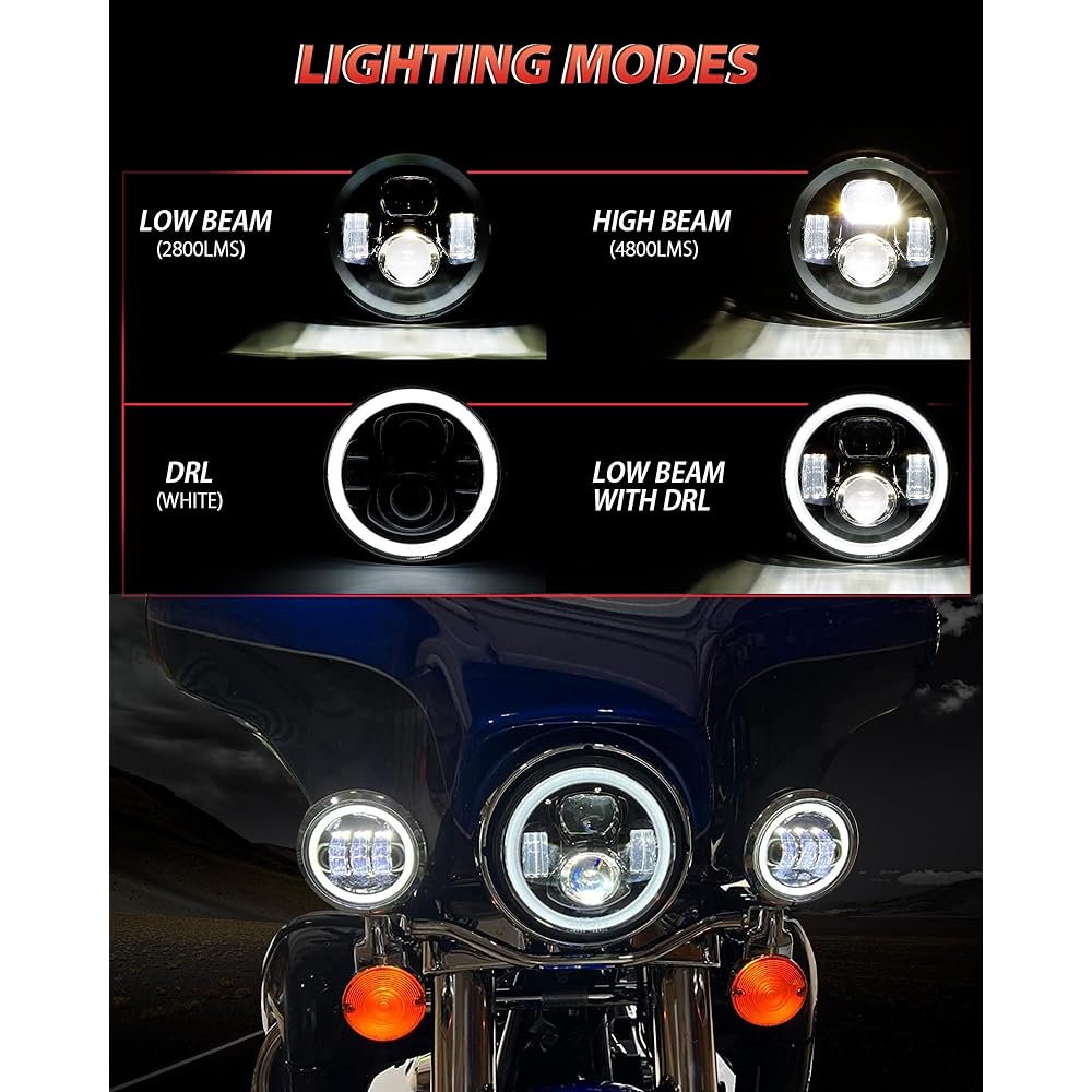XPCTD 7 inch Cut Bey LED Headlight 4.5 inch Fog Pass Pass Lamp DOT Harley Davidson Street Glide Road King Electric Ride Fat Boy Ultra Classic Heritage Softail Slim Deluxe