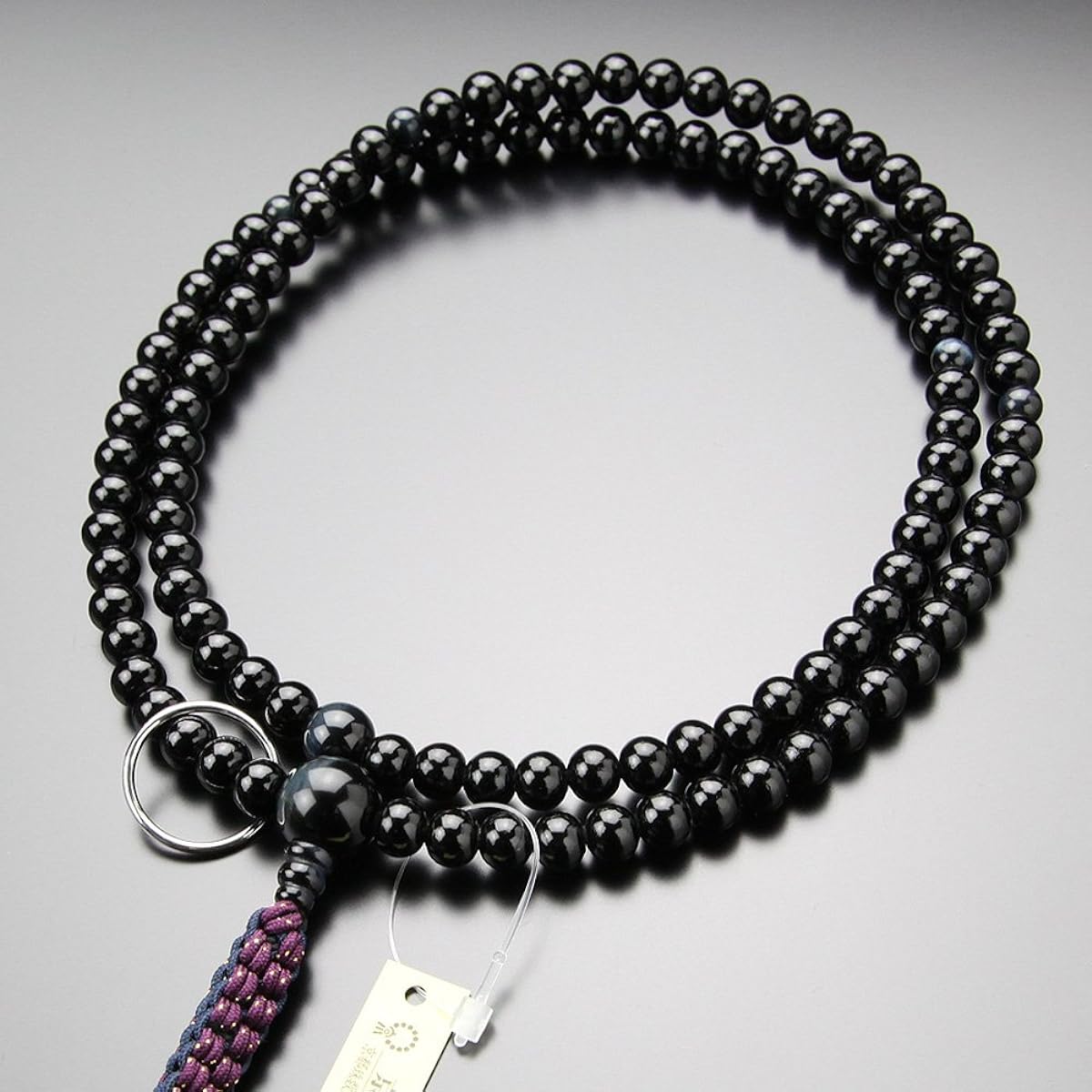 Nenju.com Soto Zen Buddhist Prayer Beads for Men, Shakuni Ebony (Glossy), Blue Tiger Eye Stone, Genuine Silver Ring, String Bun [Regular Prayer Beads, Zen Sect, Kyoto Prayer Beads, Kyoto, 108 Beads, Two Rows, Tiger Eye Stone, Hawk's Eye, Blue Tiger Eye 2