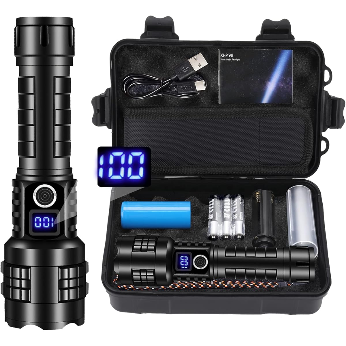 LED Flashlight Powerful Super Bright 50000 Lumens Flashlight Rechargeable Flashlight LED Powerful Military Strongest Handy Light