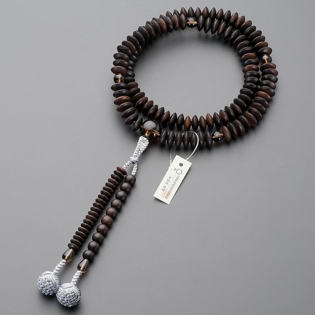 Buddtarya Takida Shoten Buddhist Prayer Beads Tendai Sout, Genuine Buddhist Beads [Men] Banded Ebony (Frosted) Tea Crystal Working, 9 Size Pure Silk Hanasanbo; Kyonento Beads, Main Strand Beads, Two Wheel Beads, Official Mala (Makida Shoten)