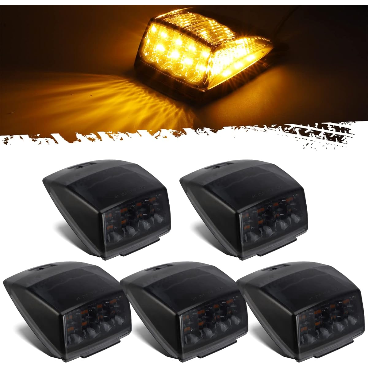 PARTSAM Smoke Lens Amber 17 LED Cab Marker Top Roit Acembred Kenworth/Peter Bilt/Freight Liner/Mac/International Packer Semi Track Trailer 5 pieces