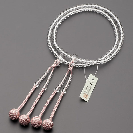 Butsudanya Takita Shoten Prayer Beads, Shingon Buddhist Beads, For Women, Genuine Crystal, 8 inch, Pure Silk Hanbantou ◆ Kyoto Prayer Beads, Bi-wheeled Beads, Oshimun, Official Prayer Beads (Comes