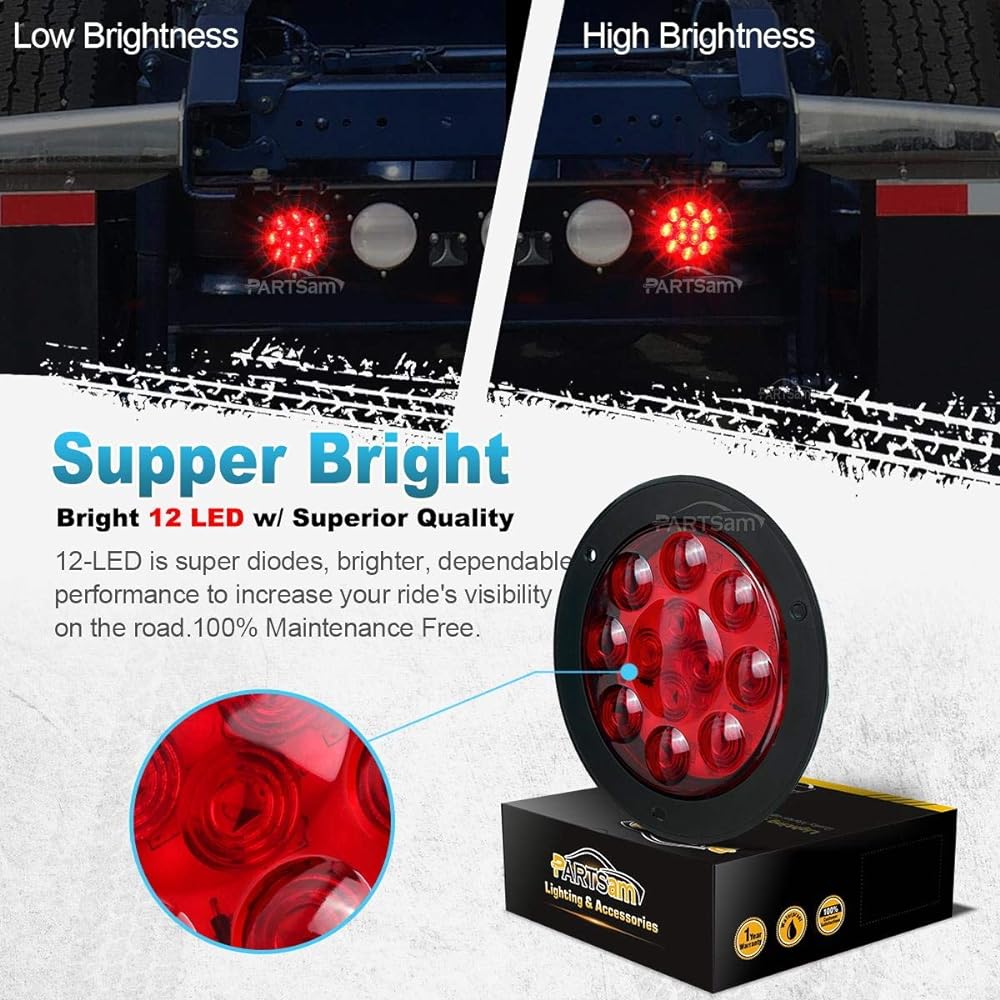 PARTSAM 2 4 -inch red stop turn tail brake truck truck truck light flango mount diode 12 utensils