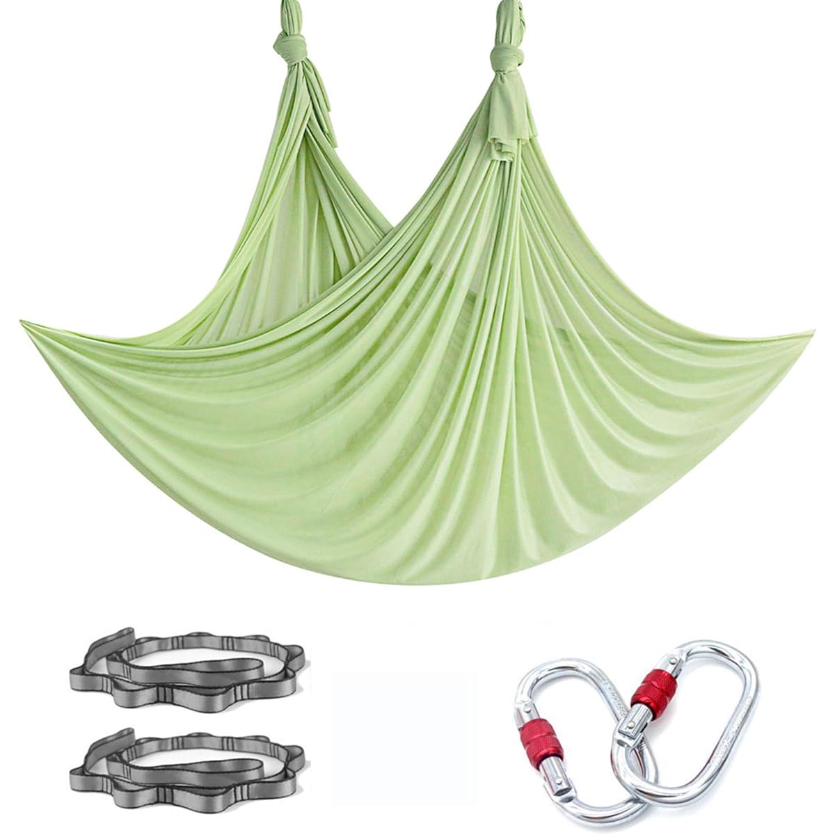 PRIOR FITNESS Yoga Hammock Set - 5.5 Yards Premium Low Mid Stretch Nylon Tricot Silk Fabric, Home Yoga Swing Kit, Durable Aerial Silk for Aerial Anti-Gravity Yoga, Flying Yoga, Yoga Handstand, Flexibility, Core Strengthening - All corresponds to the leve