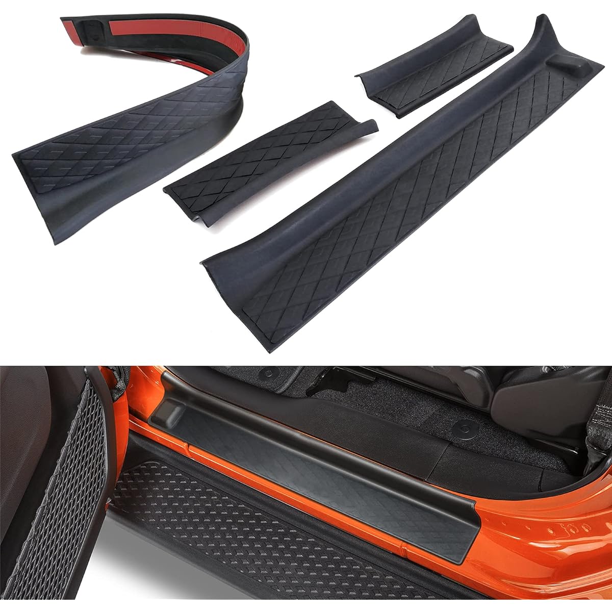 XBEEK Door Sill Plate Decoration (Japanese Instruction Manual Included) Door Sill Plate Guard for Jeep Jeep Wrangler Gladiator 2018-2022 Jeep Wrangler JL/JT 4 Door Version Rubber Black