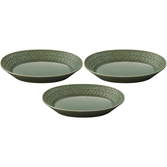 Set of 3 Flower stamps (green) Oval pot [26.5×17×4.7cm] | Large pot