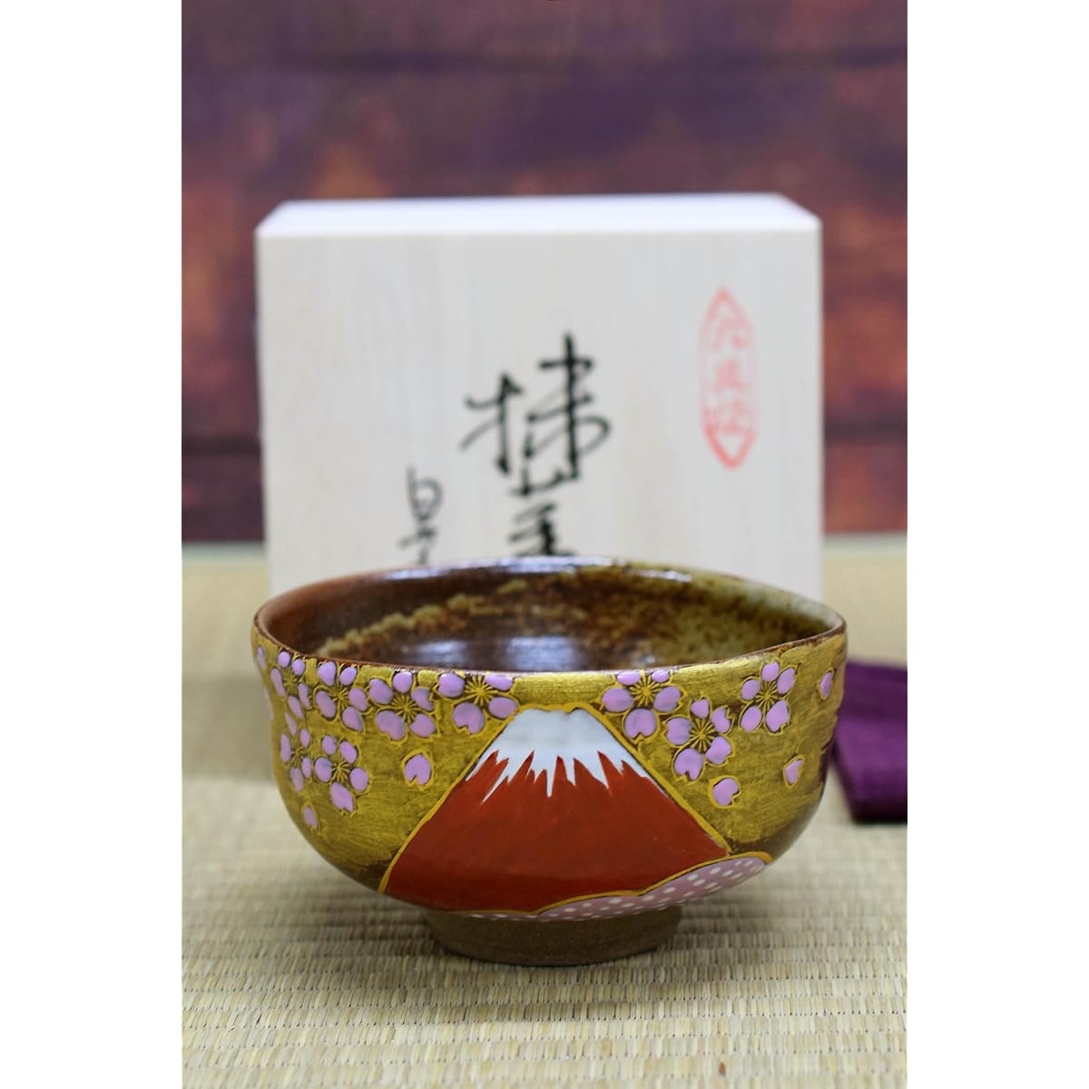 Matcha bowl, pottery, tea set, Kutani ware, matcha bowl, Konun Sakurafuji brand, matcha tea bowl, Japanese tableware, made in Japan