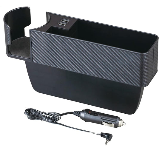 SEIWA Car Interior Supplies Seat Side Pocket with USB Port 2 Drink Holder Storage Car Carbon WA82 Seat Organizer 4.8A Output Automatic Identification