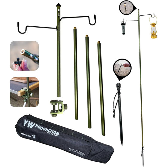 YaeiWorkers Lantern Stand, Lantern Pole, Made of 7075 High Strength Aluminum, Compact, Lightweight, For Both Clamp Type and Drive-in Type, Gold Green Color