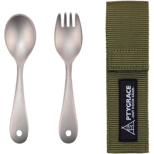 Katari Shoji PTYGRACE Outdoor Titanium Spoon Fork Set Lureel with Storage Case Made in Japan