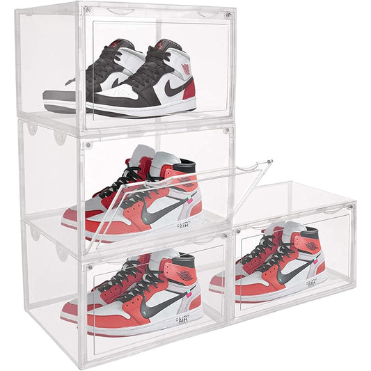 KANEXT Shoe Box Clear Shoe Case Sneakers Shoe Storage Shoe Shelf Shoe Box Large Capacity Transparent Display Storage Case 36 x 28 x 22 cm Horizontal Slim Space Saving Magnetic Closure Stackable Set of 2