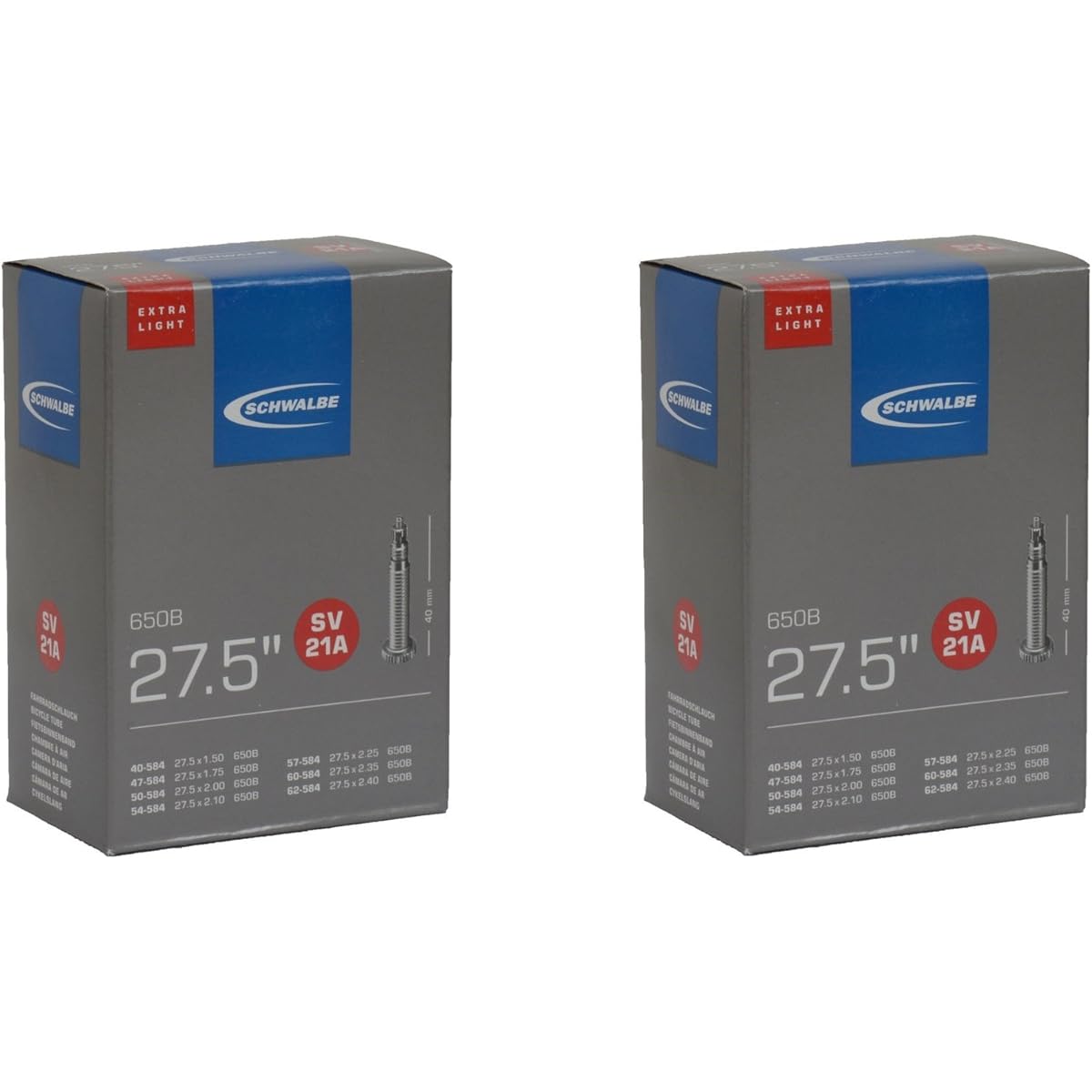Set of 2 SCHWALBE 27.5 x 1.50/2.40 Lightweight Tube Presta 40mm Valve 21A-SV [Parallel Import]