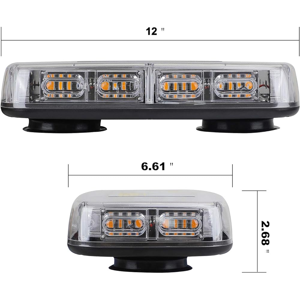 ASPL 2 48LED Roof Top Strobulite High Visibility Ceremony Emergency Safety Warning LED Mini Stroballite Bar Magnetic Base 12-24V For Snow Rover Truck Construction Vehicle (Amber)