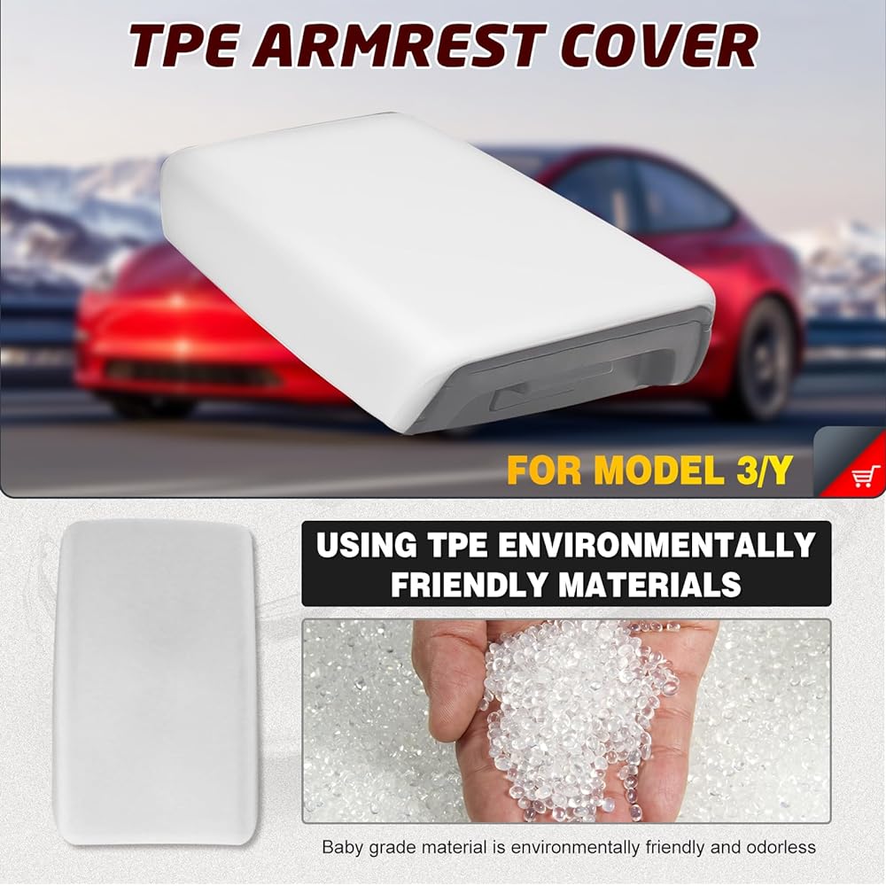 CUSDUSK Arm Rest Cover Tesla Model 3 Model Y for Model Y Center Console Protector Pad Waterproof Arm Rest Box Protection Cover In -vehicle Protection Decorative Accessories (White)