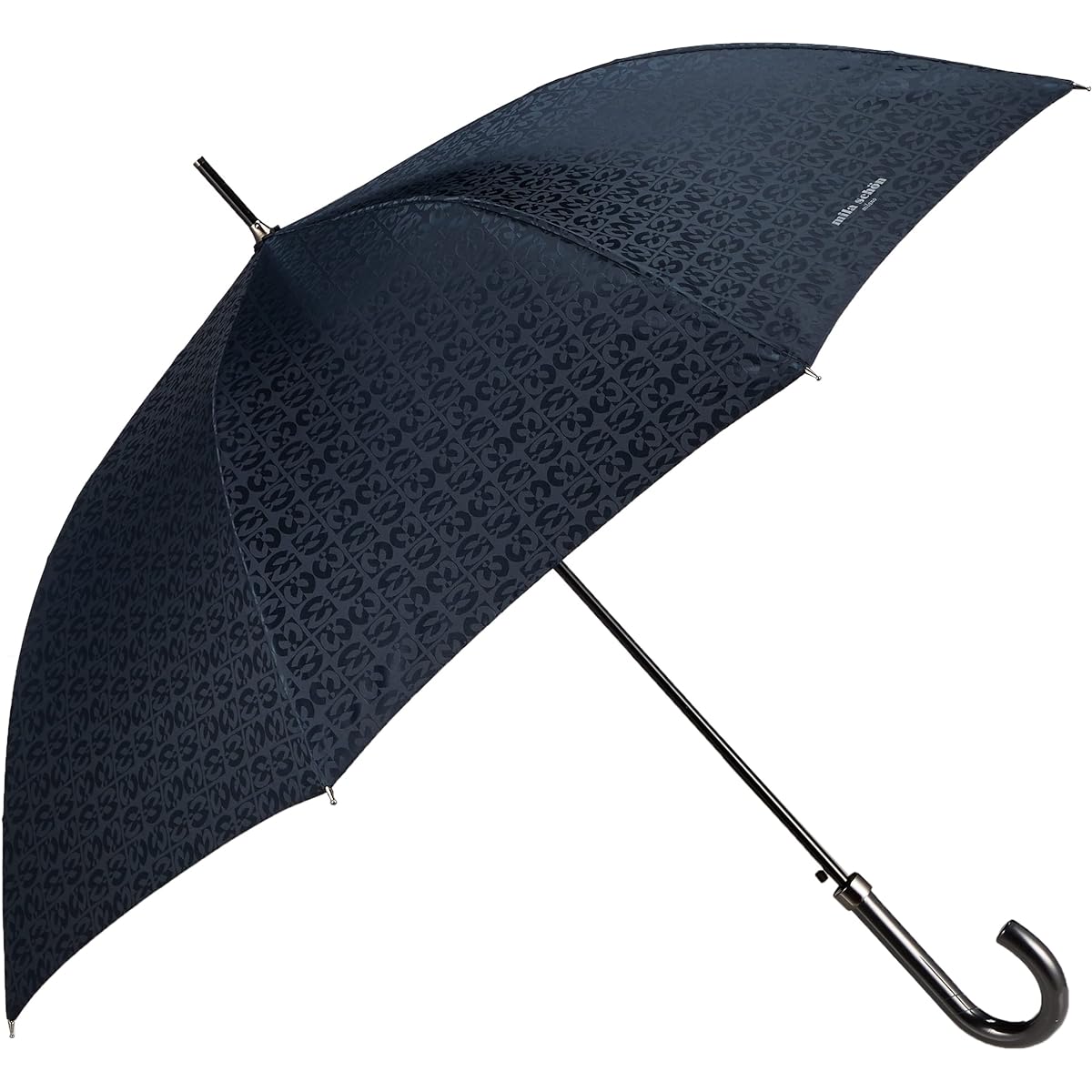 [Moonbat] Men's Long Umbrella Mila Schon Logo Jacquard Men's Umbrella Windproof Umbrella Long Umbrella Jump Umbrella Men's Deep Blue Rib Length: Approx. 65cm