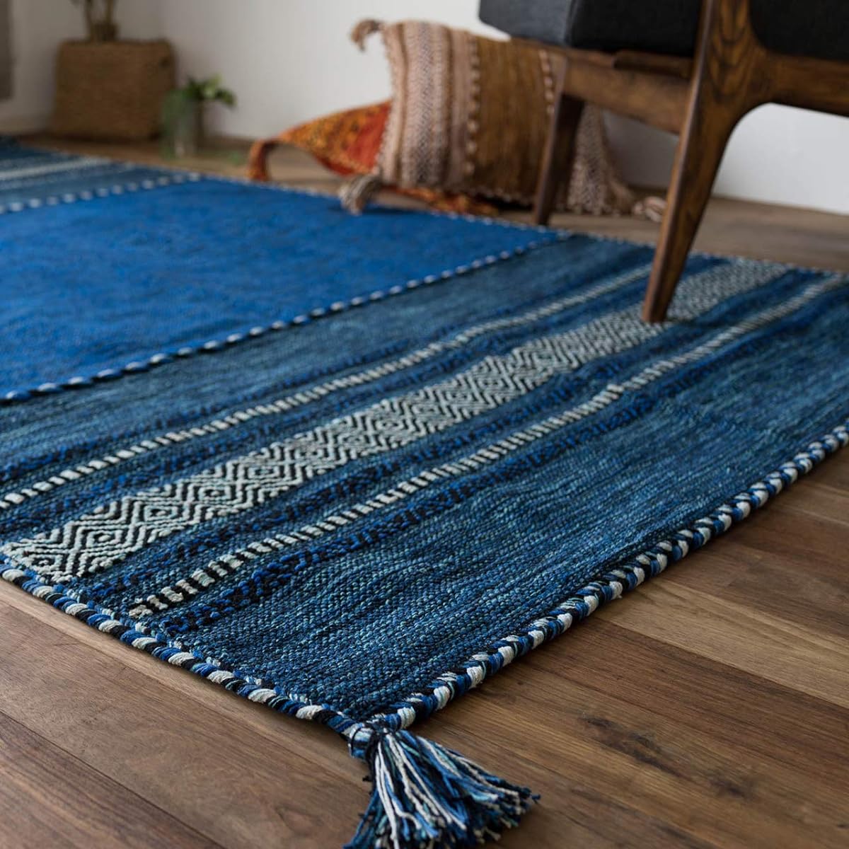 Sayang Sayan Handwoven Ethnic Rug Mat Indian Kilim 200x250 3 Tatami Blue Foldable