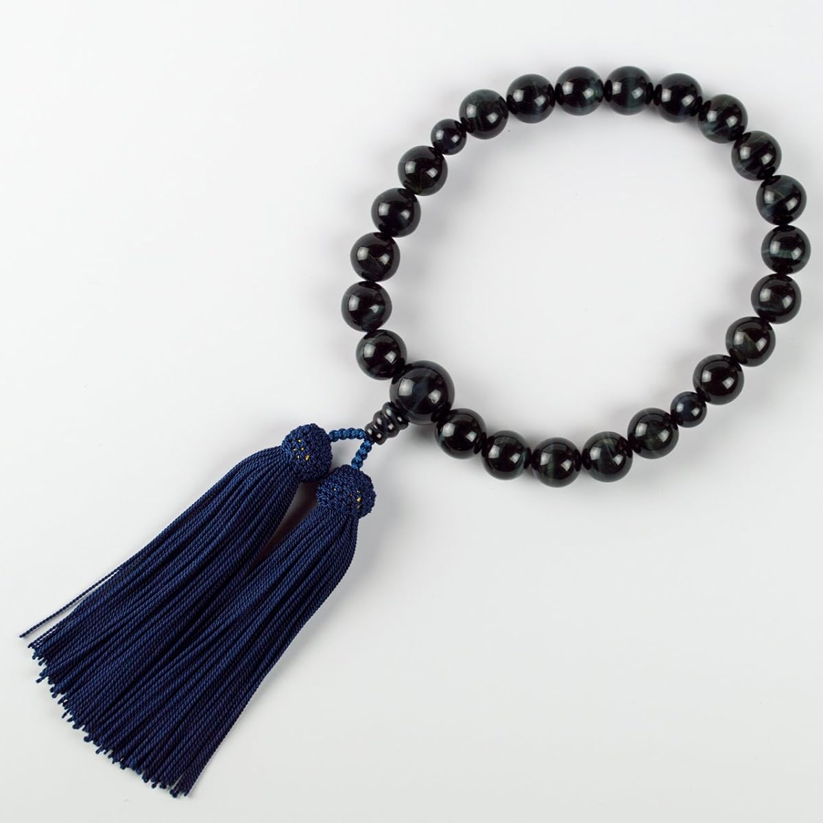 Sato Funeral 22 Blue Tiger Eye Stone Prayer Beads for Men Can be used by all denominations Made in Kyoto ``Comes with a carrying pouch'' ``Includes a Prayer Bead Sleep Case'' ``One Year Bead Repair Guarantee''