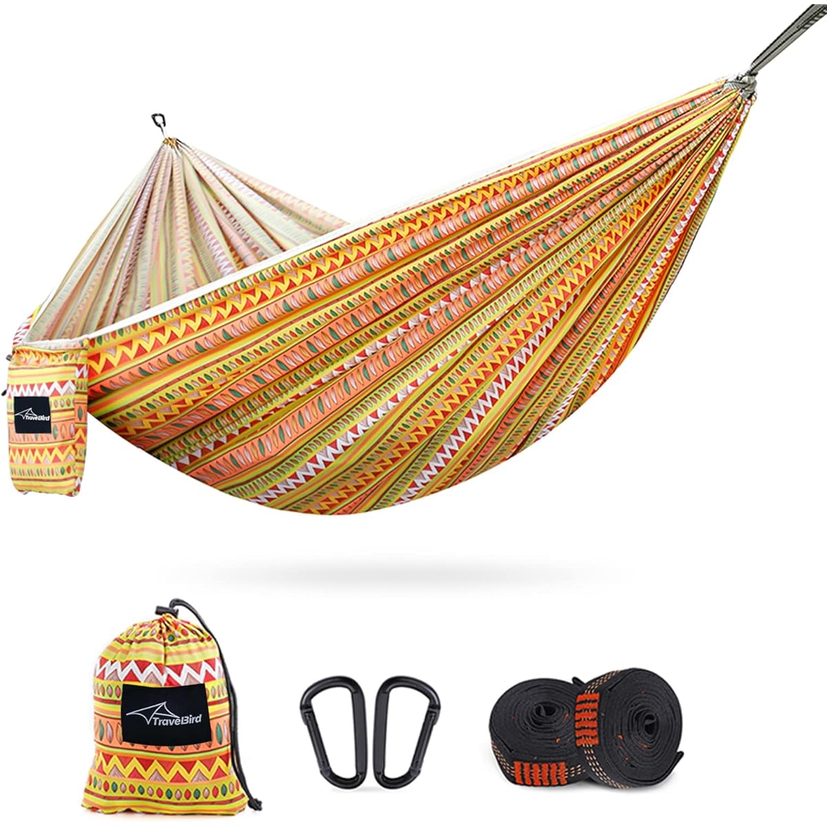 Travel Bird Hammock Camping Portable Print Light Hammock Outdoor Children's Hammock Double Hanging Floor Single Hammock 210T Parachute Fabric Comfortable Durable Outdoor Travel Walking Travel Beach Camping Equipment Integrated Storage Bag Wooden Bands 2