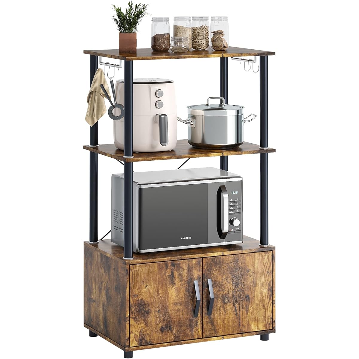 Bestier Open Rack Rack Shelf Open Shelf Kitchen Rack Kitchen Shelf Stovetop Kitchen Storage (Gray, 3 Tiers)