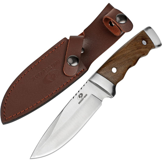 MOSSY OAK Knife, Outdoor Knife, Sheath Knife, Full Tang Structure, Total Length 225mm, Natural Wood Handle, For Mountain Climbing, Camping, Trekking, Fishing, Home Use, DIY, Disaster Prevention, Comes with Dedicated Sheath