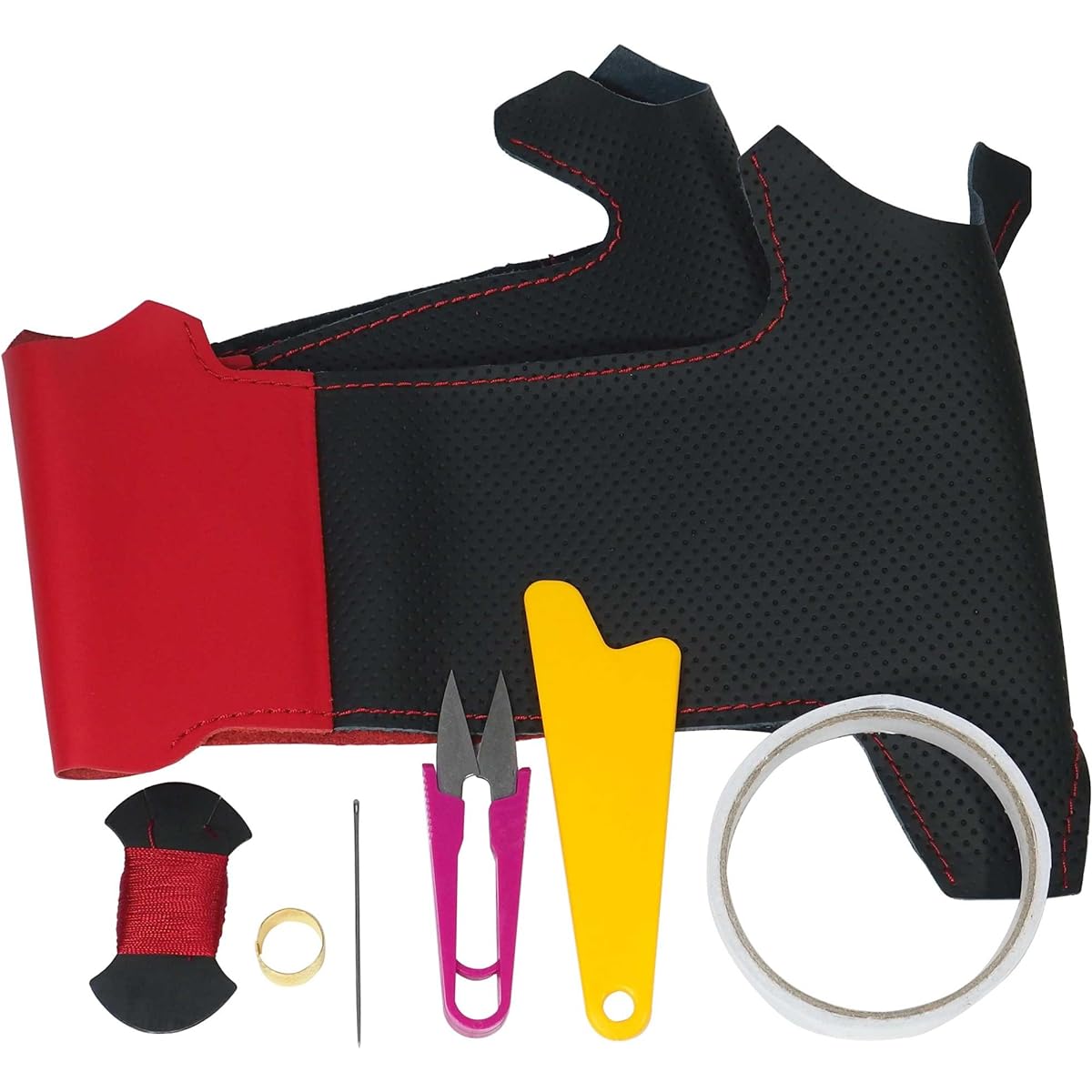 torikoro-re EX HONDA S660 Red Black Leather X Red Stitching 1H – 36 DIY Steering Genuine Leather w/Spool Replacement Kit 1bs1h36b2r1r