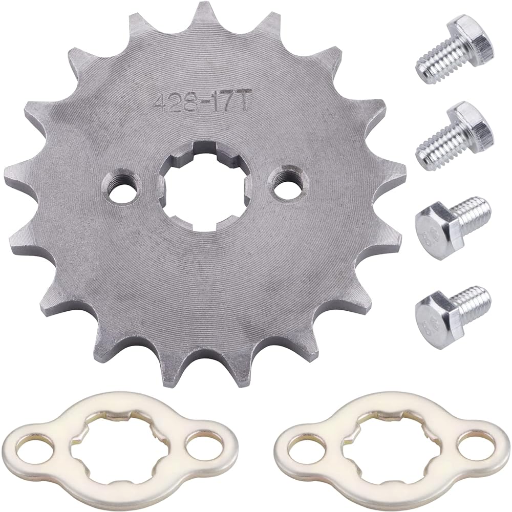 Mrelc 428 17T 17mm Sprocket Engine Sprocket Drive Gear - 17T Front Bike Sprocket Retainer Plate Set Fits 428 Chain - Parts Compatible with 50, 70, 90, 110, 125cc Dirt Pit & Mini Bikes, ATVs, Go Karts
