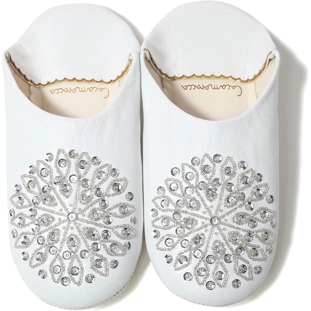 [cocomorocco] Odorless Leather Babouche Slippers (Silver Sequins) Moroccan Room Shoes