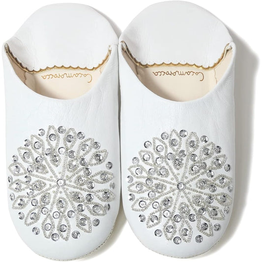 [cocomorocco] Odorless Leather Babouche Slippers (Silver Sequins) Moroccan Room Shoes