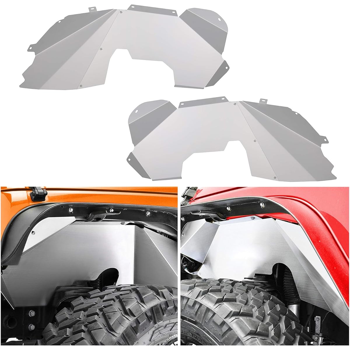 ECOTRIC Front Inner Fender Liner Splash Guard 2007-2018 JEEP WRANGLER JKU 2 Door & 4 Door Solid Lightweight Aluminum Silver High Strength Simple Style